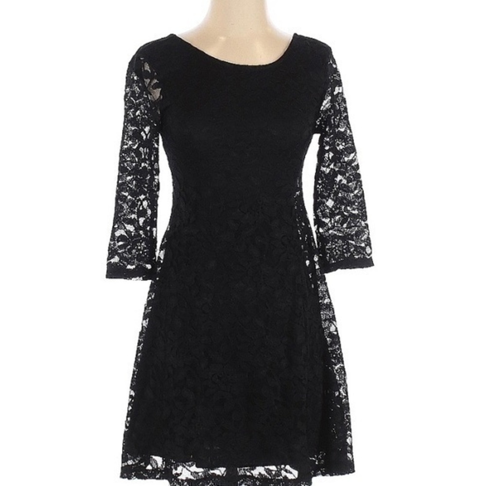 LUSH Women’s Little Black Dress Size XS Midi Fit & Flare Lace Cocktail Dress